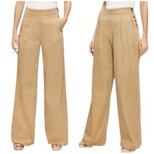 LOFT Side Button Poplin Wide Leg Pants High Rise Pleated Front Tan Sz 12